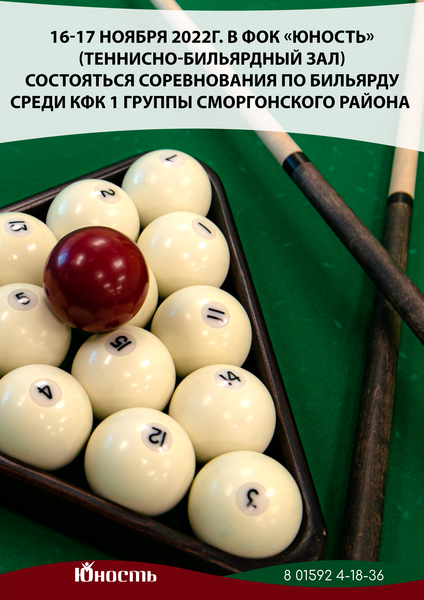 16-17 ноября 2022г. В ФОК «Юность» состояться соревнования по бильярду 16-17 ноября 2022г. В ФОК «Юность» состояться соревнования по бильярду